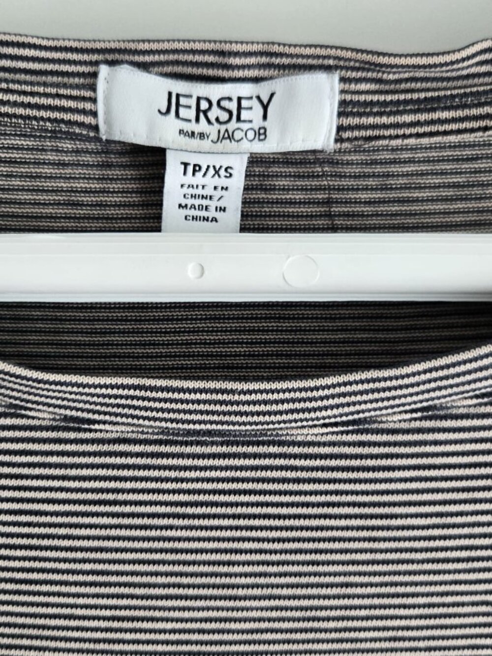 Jersey by Jacob Striped Long Sleeve Cotton Top XS Taupe Ivory Breton Stretch Tee - Picture 5 of 7